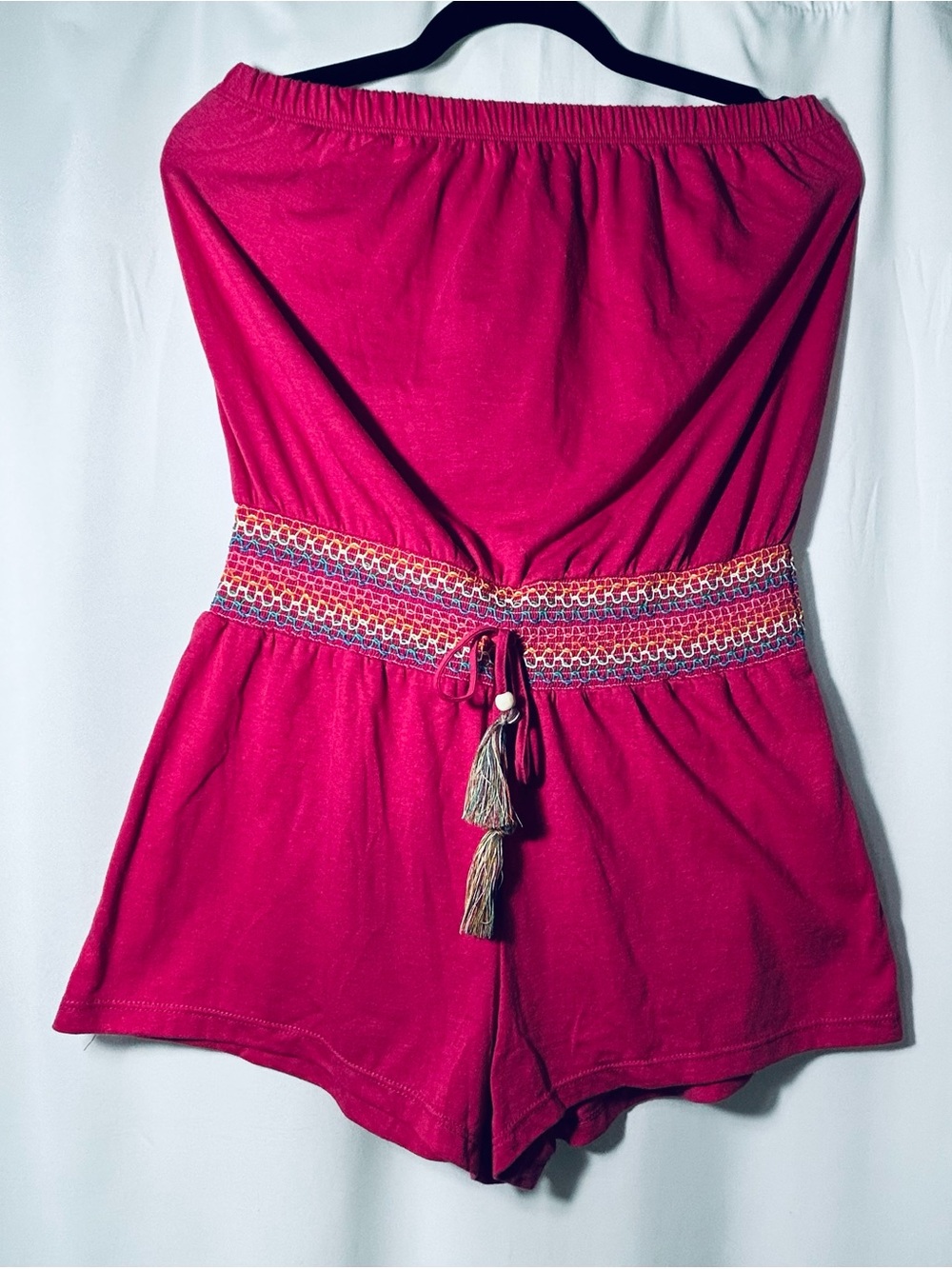 SoLuna Pink Strapless Romper Shorts with Embroidered like Waist